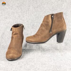 Ecco Ankle Boots Brown Side Zip Block Heel Women's Size 40